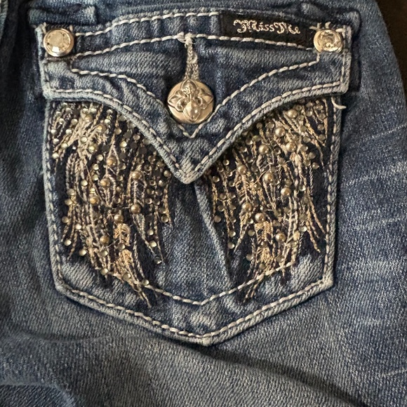 Girls Miss Me Jeans Shorts Rhinestone Angel Wings shorts SZ Kids 10 - Picture 13 of 14